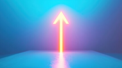 Wall Mural - Glowing neon arrow ascends in vibrant blue studio; future, progress concept