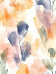 Leinwandbilder - Watercolor illustration of abstract flowers in soft hues of orange, blue, and green for a harmonious artistic expression. Generative AI
