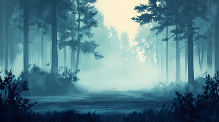 Wall Mural - misty morning dense pine forest fog