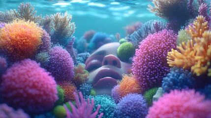 Poster - Underwater girl coral reef scene, ocean background, environmental awareness