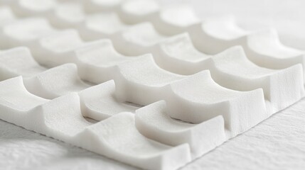 Sticker - White wave-shaped objects arranged on textured surface, close-up studio shot, packaging design