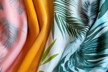 Poster - Vibrant tropical patterns on light summer fabrics perfect for casual beachwear or festive occasions. Generative AI