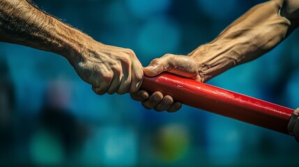 Relay race baton exchange showcasing speed and teamwork during an intense athletic competition