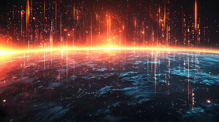 Poster - Global network sunrise, data streams, earth