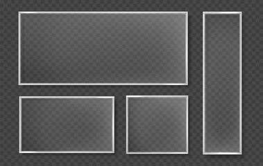 Leinwandbilder - Glass plates set isolated. Realistic clear sheet. Window template with flare
