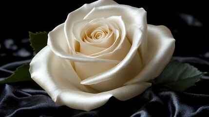 Wall Mural - A Single Cream Rose Rests on Black Silk