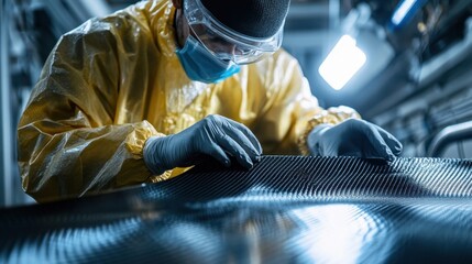 Aufkleber - scientist in a laboratory setting examines carbon fiber material, wearing protective gear for safety
