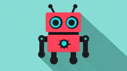 Fototapete - Sleek flat icon showcases a futuristic robot with a stunning long shadow, set against a minimalist backdrop.