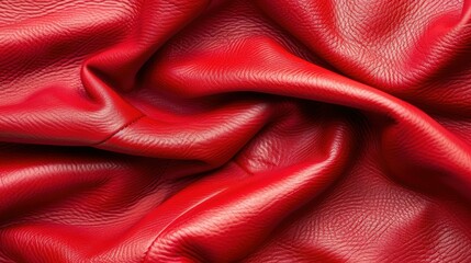 Wall Mural - An abstract closeup of bright red leather showcasing ruffled waves, creating a captivating texture for design inspiration.