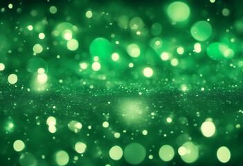 Poster - background green bokeh magic light glistering bright glowing glow dark black christmas shiny effect night sparkle glamour texture blurred holiday illustration pattern illuminated dust particle