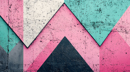 Wall Mural - Colorful triangular shapes painted on a textured concrete wall create a vibrant, geometric pattern.