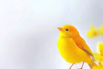 Wall Mural - Bright yellow canary perched on branch, vibrant colors, nature beauty concept