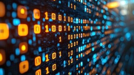 binary code stream, digital data flow, technology background, server room