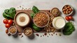 © Amanda112 - Vegan Power: A Top-View of Healthy Plant-Based Protein Sources on a Clean White Table