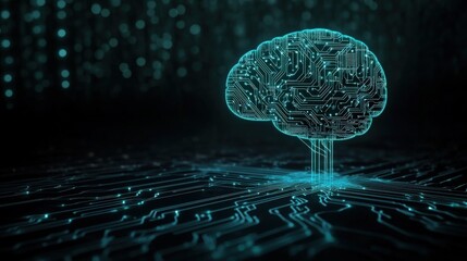 Poster - Futuristic Digital Brain with Circuit Patterns and Neon Glow Effect