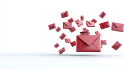 Poster - Dynamic Flow of Floating Red Envelopes on a White Background