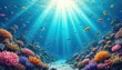 © Vadym - Vibrant underwater scene colorful coral reef landscape. Variety of fish swim in clear water. Sunlight streams through water creating bright, lively atmosphere. Tropical marine life thrives in deep