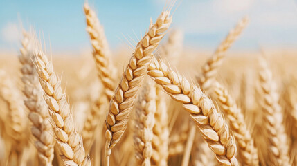 Wall Mural - golden wheat field swaying under bright summer sun, showcasing nature beauty