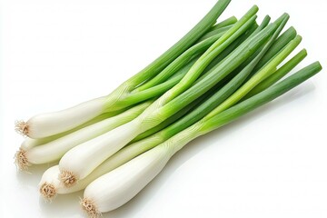 Wall Mural - Bunch of green onions are displayed on a white background