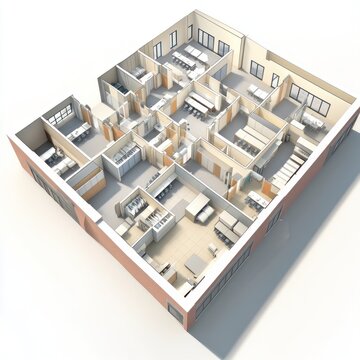 School kitchen 3D model design, planning layout