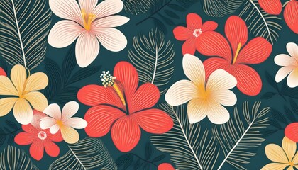 Poster - Tropical flowers minimal pattern. Generated image