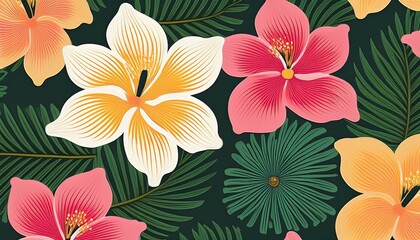 Poster - Tropical flowers minimal pattern. Generated image