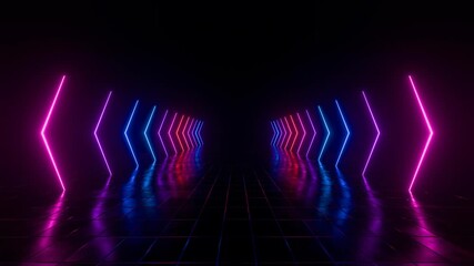 Sticker - 3d loop animation, abstract futuristic background with colorful glowing neon lights, 4k seamless