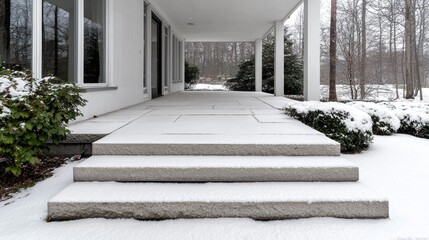 Wall Mural - Snow-covered steps leading to modern home porch