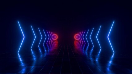 Sticker - 3d loop animation, abstract futuristic background with colorful glowing neon lights forming arrows, 