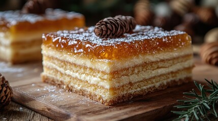 Wall Mural - A delicious layered dessert topped with jelly and pinecone decoration.