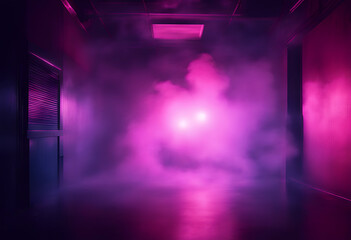 Wall Mural - room background light smoke dark blue smog empty pink ultraviolet walls neon abstract abstraction black blur bright celebration cement club concert concrete copy decoration disco effect event flash