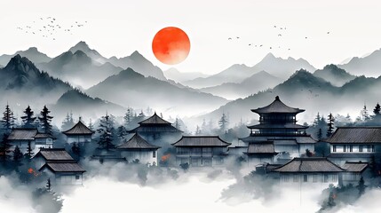 Wall Mural - chinese temple in the mountains