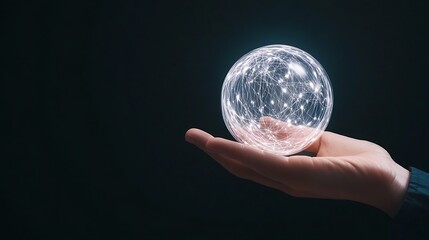 Poster - A hand holds a glowing, sparkling orb against a dark background, symbolizing magic or innovation.
