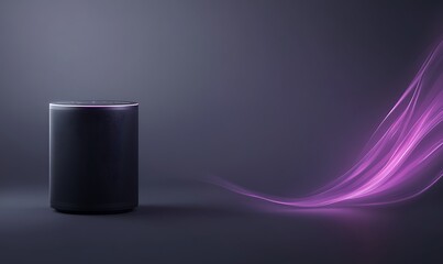 Leinwandbilder - A dark beaker with a colorful liquid and vibrant flowing light effect on a gray background.