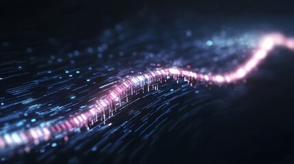 Aufkleber - Abstract digital wave with glowing particles on a dark background.