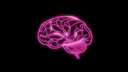 Fototapete - Neon pink brain illustration on a black background, symbolizing intelligence and creativity.