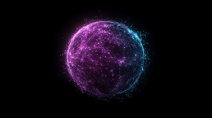Aufkleber - Vibrant abstract sphere with purple and blue particles against a black background.