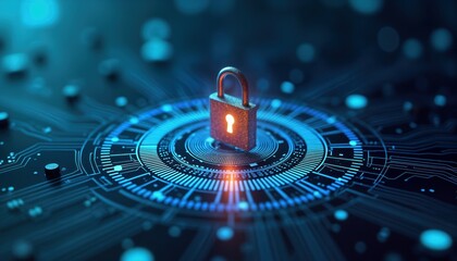 Poster - secure tech system safeguards data. futuristic circuit board graphic shows secure system. ai protect