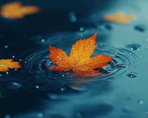 Aufkleber - Autumn leaf on rippling water; tranquil scene; possible use nature wallpaper