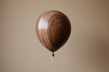 Poster - Wood grain patterned balloon floating against a neutral background