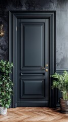 Aufkleber - Showcasing a stylish door hanger concept on a modern dark door, set in a refined studio space, perfect for branding displays and marketing strategies. The design complements sophisticated interiors
