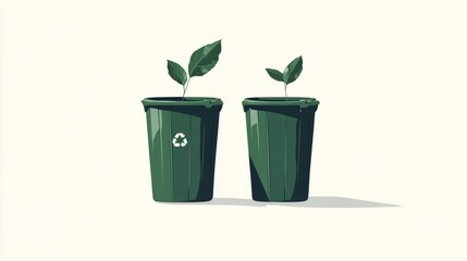 two green recycling bins with a leaf growing out of one