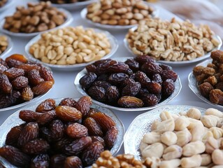 Wall Mural - Assortment of Dried Fruits and Nuts Displayed on Decorative Plates