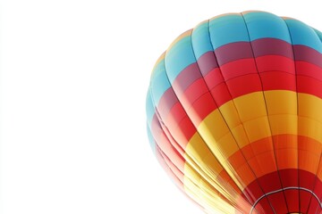 colorful hot air balloon ascends into the pristine white sky