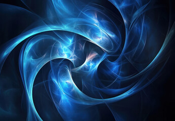 Poster - Abstract digital composition in shades of blue. Streams of light and energy intertwine, creating a sense of movement and dynamics. 