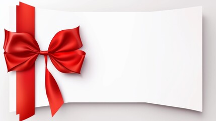  white paper card with a red satin gift bow