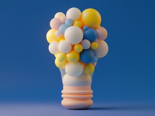 Poster - Colorful balloons in the shape of a lightbulb. AI.