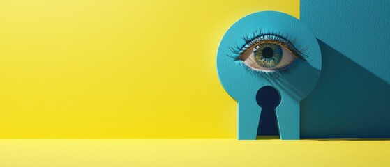 Wall Mural - An eye looking through a keyhole. AI.