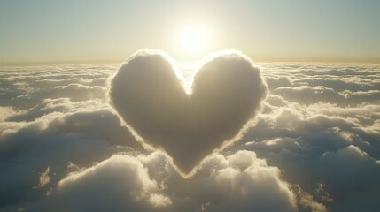 Poster - A heart shaped cloud formation illuminated by a bright sun, a serene and beautiful natural scene