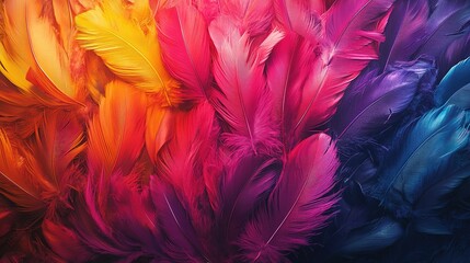 Poster - Vibrant feather display artistic color palette nature photography close-up view textured detail exploration